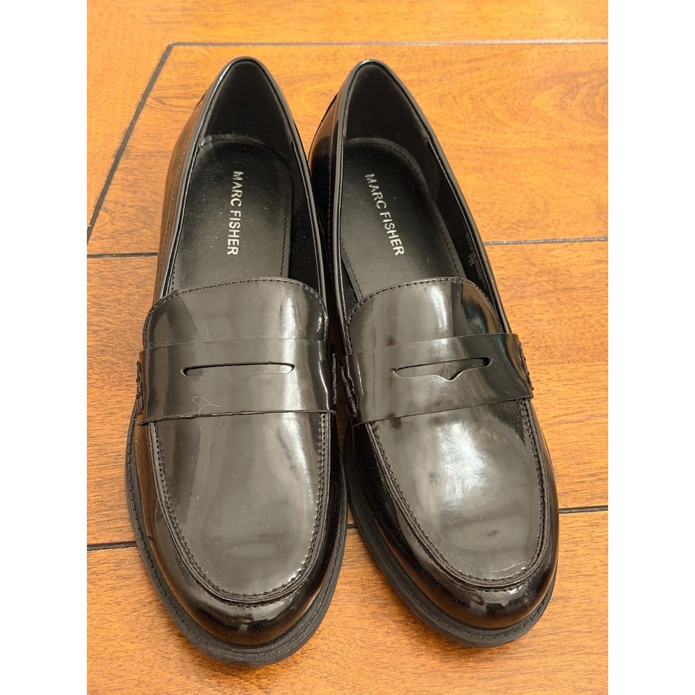 Marc Fisher Womens Black Patent Penny Loafers Size 9M Slip On Dress Shoes - Picture 4 of 7